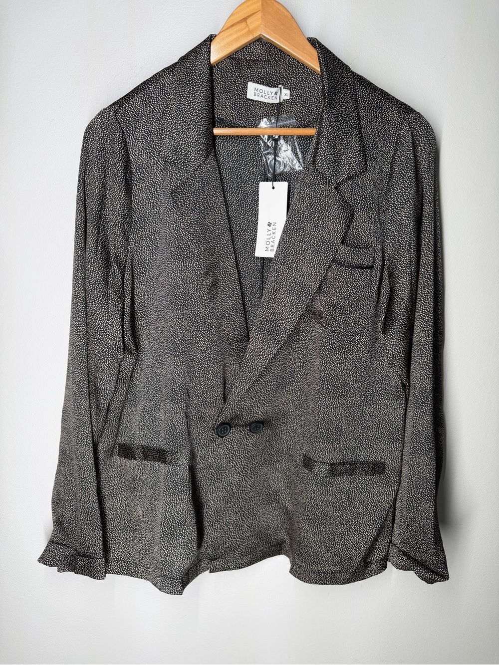 Molly Bracken Double Breasted Polka Dot Boyfriend Blazer Career Office Jacket‎